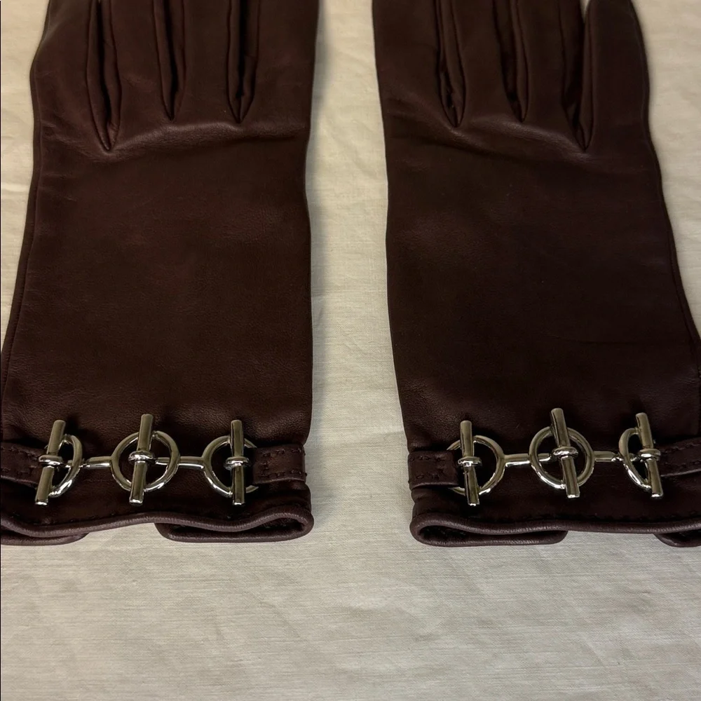 Hermès Grennan Leather Gloves – Brown | Silver Hardware | Size 7.5